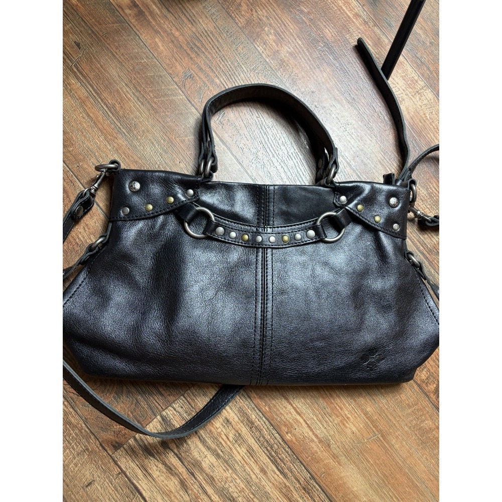 Patricia Nash Black Leather Hand Bag Satchel  Studded  Great Condition